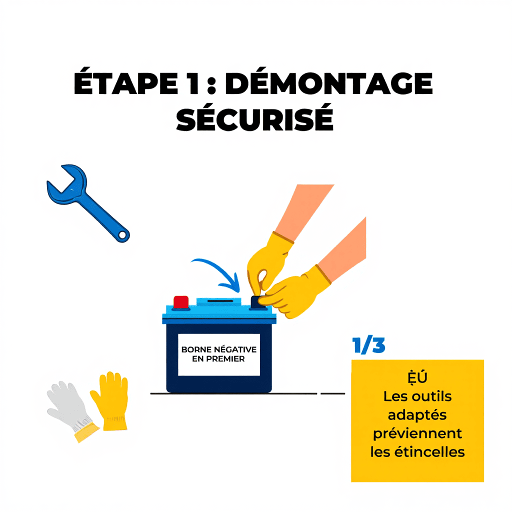 Démontage sécurisé : enlever la borne négative en premier